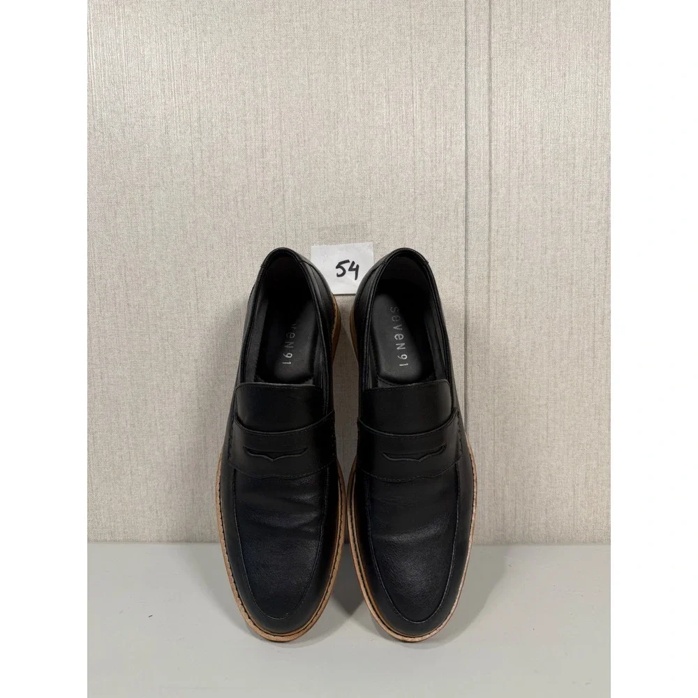 Seven 91 Mens Black Penny Loafers Dress Shoes Size 9 EUR 42 Slip On Casual
